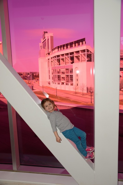 Greta in the Scarlet walkway with Ohio Stadium in the background.JPG